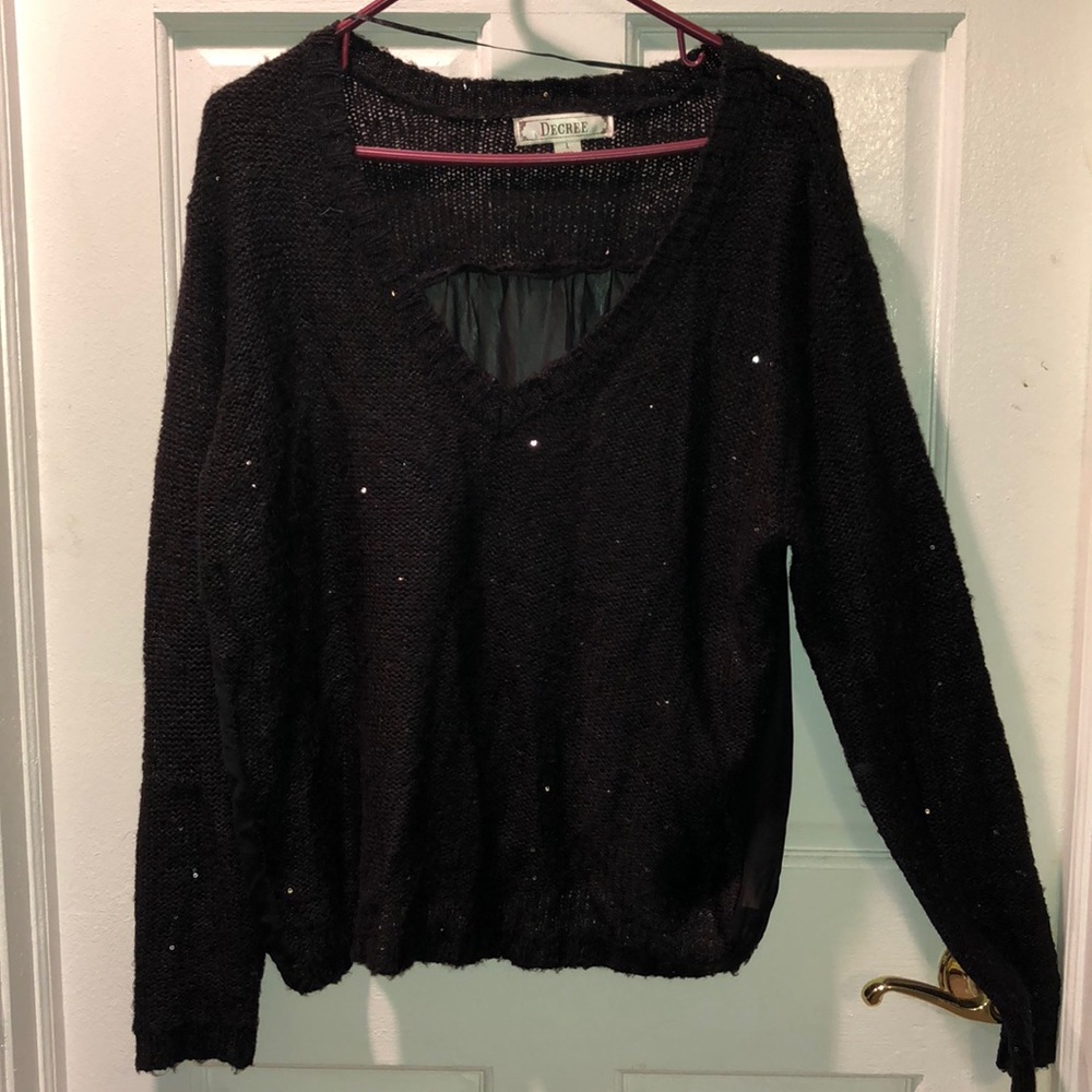 Black sweater with sheer back and some sparkle